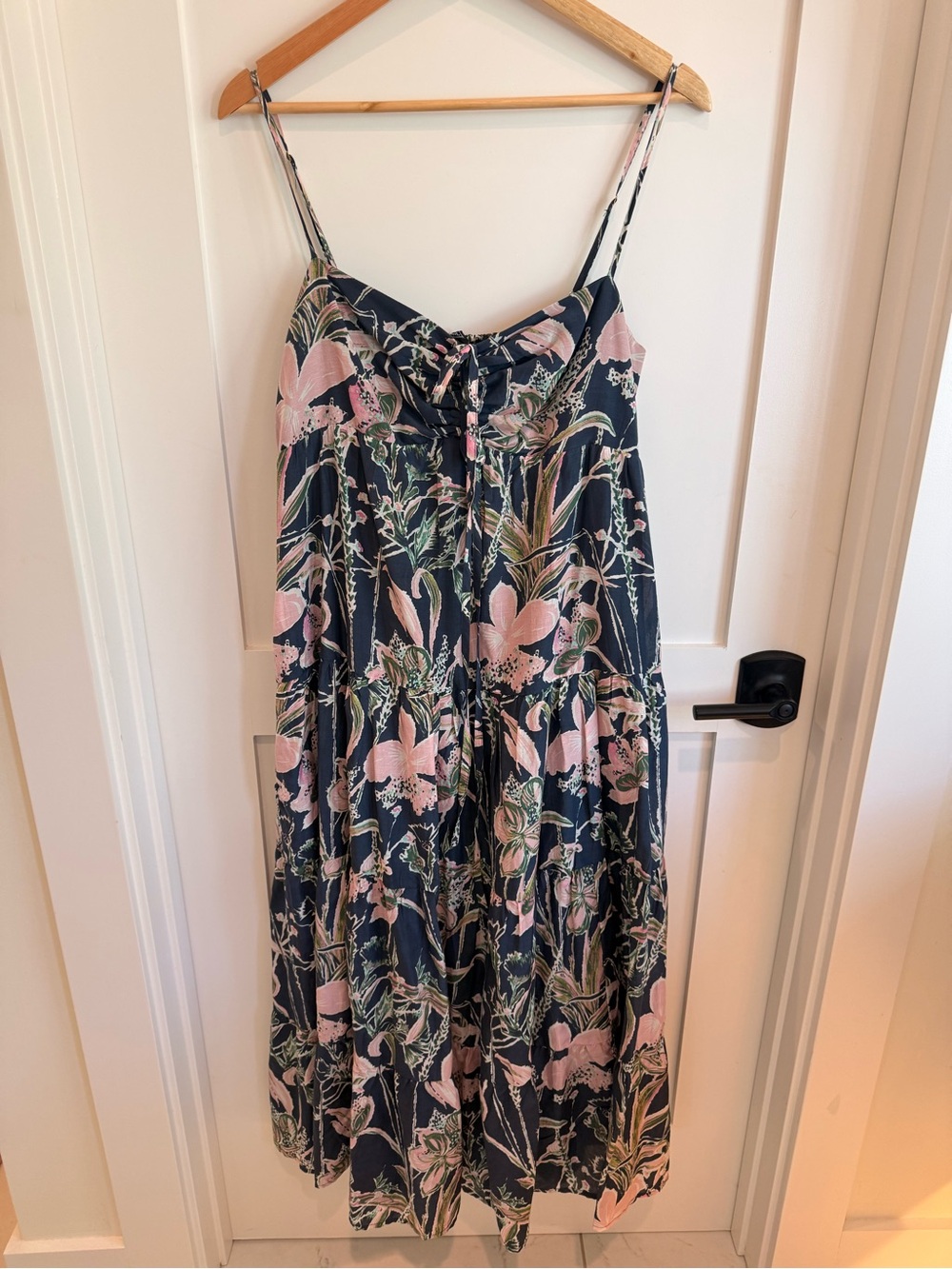 Vineyard Vines Navy Floral Midi Dress with Pink and Green Print